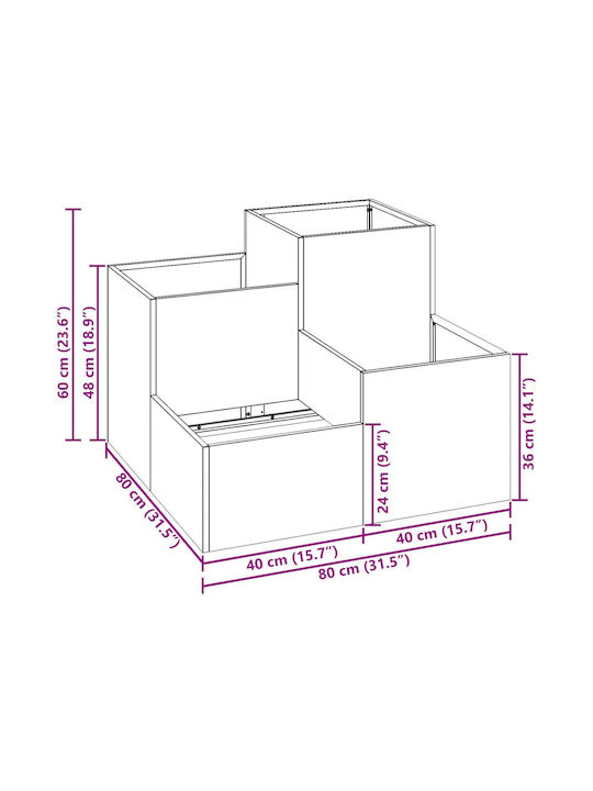 vidaXL Garden Pot Metallic 80x80x60cm.