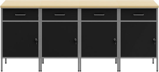 Vidaxl Work Cabinet 4 Pieces Black Gray Engineered Wood Steel Black