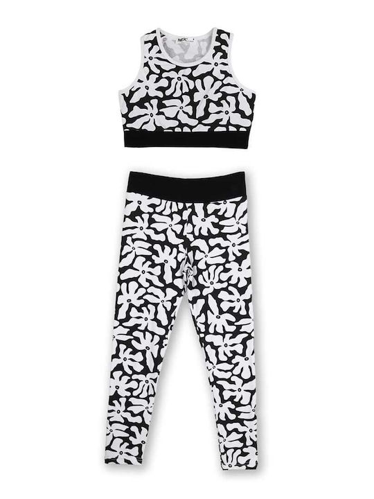 Kids' Set with Leggings Summer 3pcs Black and white