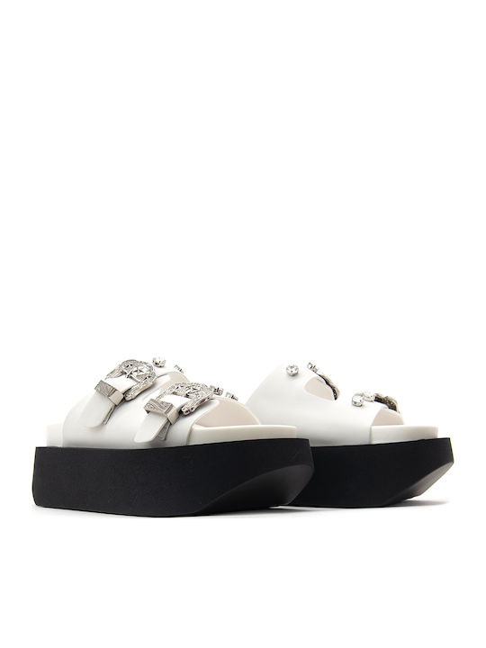 Calhoon Δερμάτινα Γυναικεία Σανδάλια Flatforms Λευκά