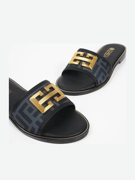 Leather Women's Flat Sandals in Black Color
