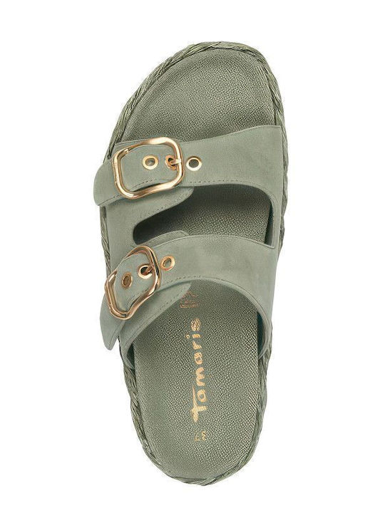 Leather Women's Flat Sandals Flatforms in Khaki Color