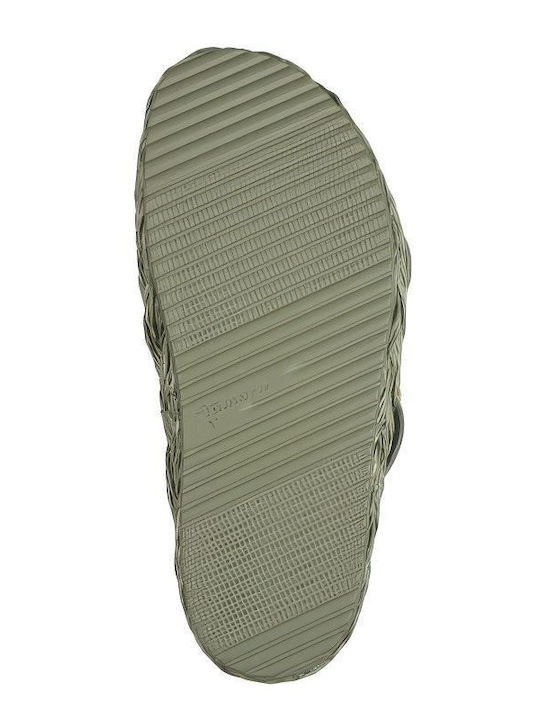 Leather Women's Flat Sandals Flatforms in Khaki Color