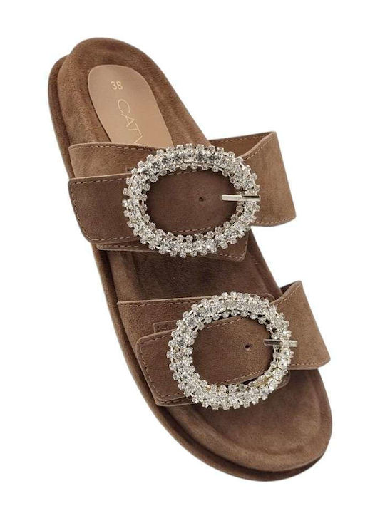 Women's Flat Sandals in Brown Color