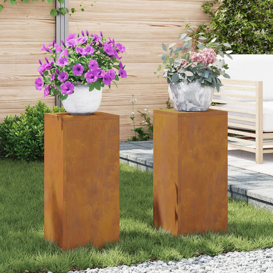 vidaXL Ανθοστήλες Μεταλλικές Καφέ 24x24x55εκ. 2τμχ