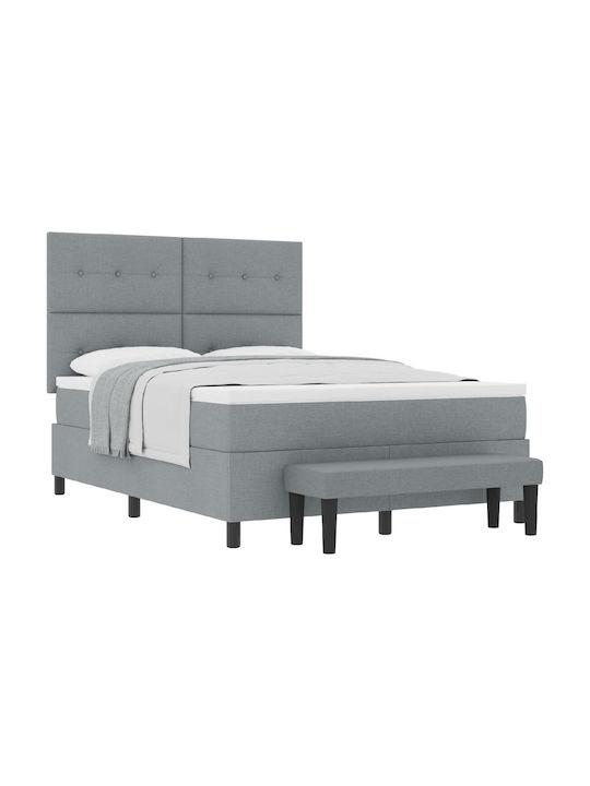 Double Upholstered Bed with Fabric Gray with Slats & Mattress 140x190cm