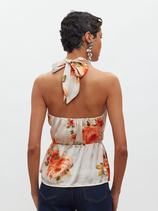 Γυναικεία Μπλούζα Σατέν Floral Beige, Orange