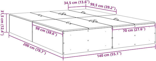 Double Wooden Bed Base White with Slats for Mattress 140x200cm