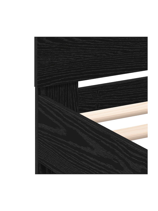 Pat Single Din Lemn Stejar Negru Cu Plăci Pentru Saltea 75x190cm