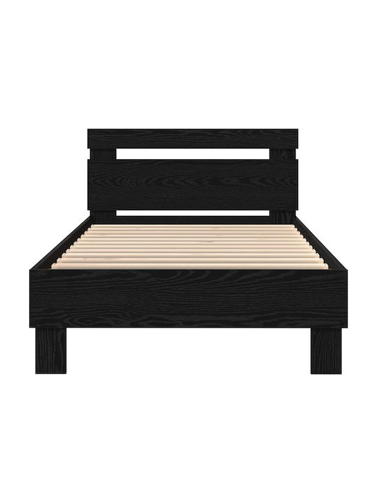 Pat Single Din Lemn Stejar Negru Cu Plăci Pentru Saltea 75x190cm