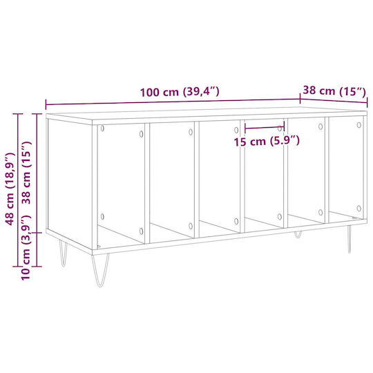 Vidaxl Schallplattenregal Schwarzeiche 100x38x48 cm Holzwerkstoff