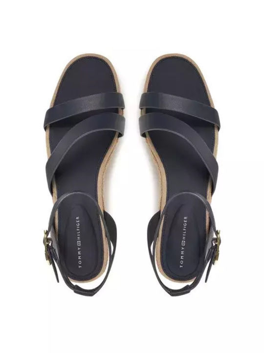 Women's Leather Ankle Strap Platforms Blue