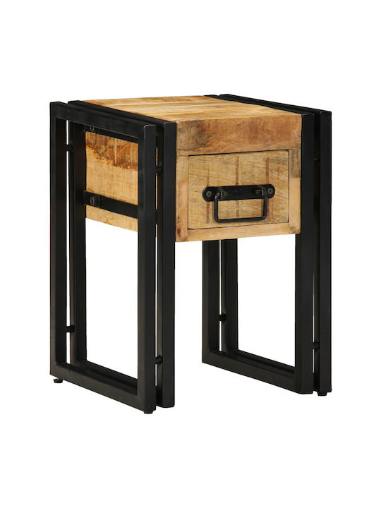Square Side Coffee Table Made of Solid Wood with Drawers Black W30xL30xH40cm