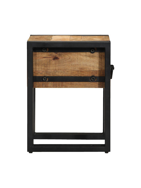 Square Side Coffee Table Made of Solid Wood with Drawers Black W30xL30xH40cm
