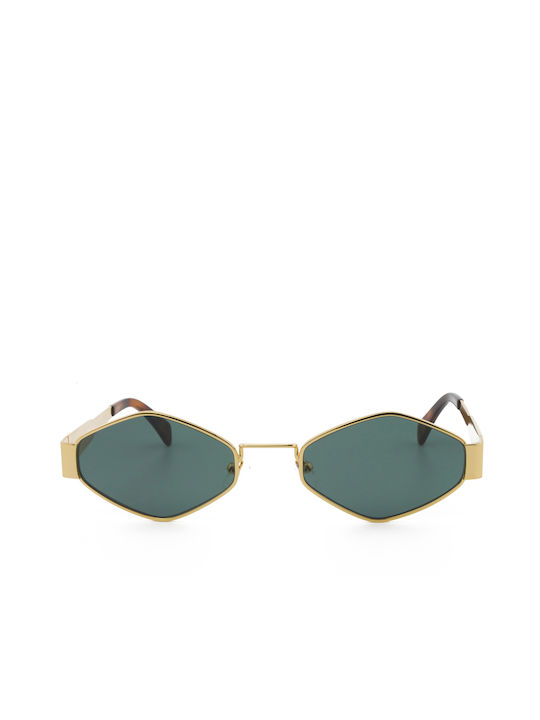 The Glass of Brixton Unisex Sunglasses with Gold Metal Frame and Green Lens