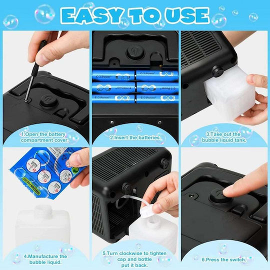 Mașină Electrică de Bule de Săpun cu Lumină LED 2 Viteze 200ml 12000 Bule Min 12x13x19cm Negru Alb