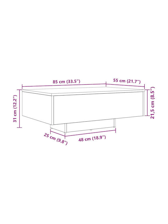 Măsuță Centrală Rectangulară Din Lemn Artisan Oak Lățime 55xLungime 85xÎnălțime 31cm