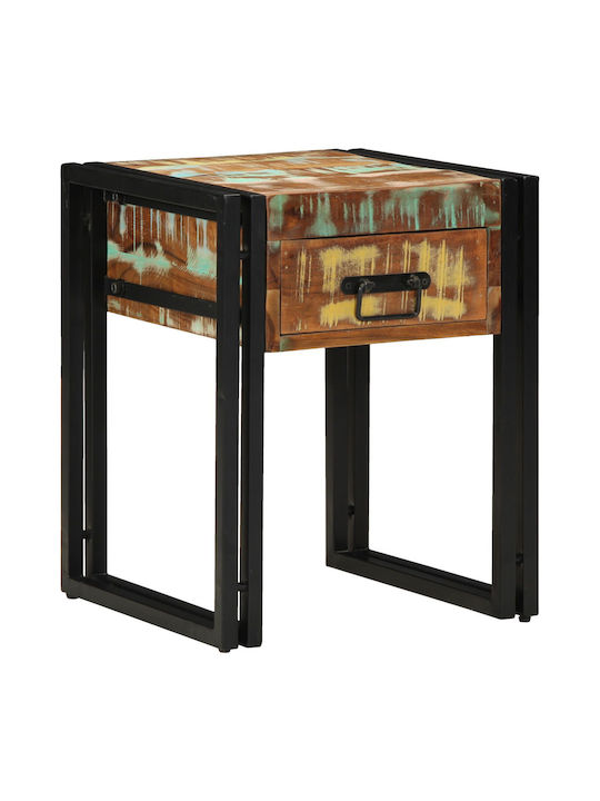 Rectangular Side Coffee Table Made of Solid Wood with Drawers Black W40xL40xH50cm