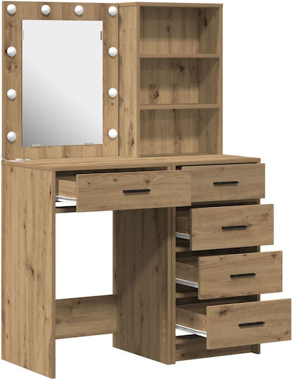 Bodenstehende Schminktisch aus Massivholz Laako Eiche mit Spiegel 50x41x135cm