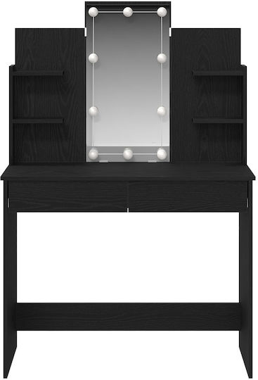 Bodenstehende Schminktisch Schlafzimmer Holz Schwarz mit Spiegel 96x40x142cm
