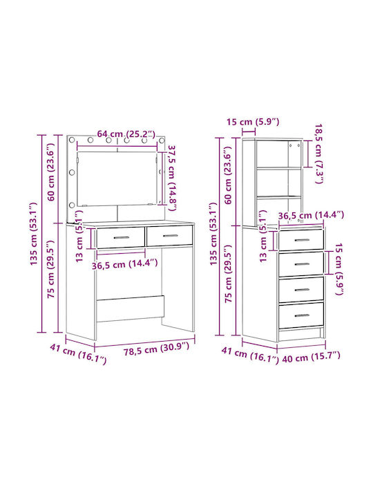 Floor-Standing Makeup Dressing Table Wooden Grey with Mirror 40x40.5x135cm
