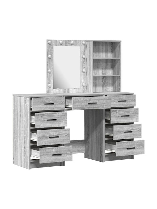 Bodenstehende Schminktisch Schlafzimmer Holz Grau mit Spiegel 40x41x75cm