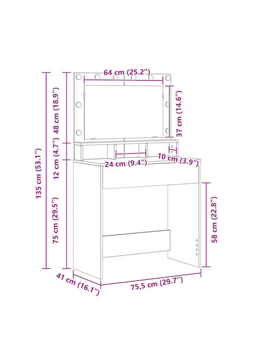 Bodenstehende Schminktisch Schlafzimmer Holz Grau Beton mit Spiegel 79x41x135cm