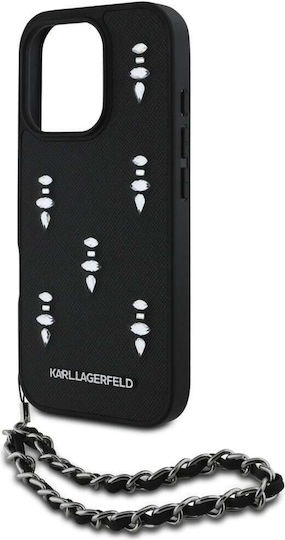 Karl Lagerfeld Saffiano Umschlag Rückseite Silikon / Leder mit Nackenriemen Schwarz (iPhone 17 Pro / iPhone 16 Pro)