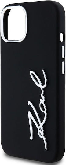 Karl Lagerfeld Script Logo Umschlag Rückseite Silikon / Kunststoff Schwarz (iPhone 15)