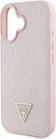 Guess Grained Hot Stamp Peony Triangle Logo Umschlag Rückseite Leder / Kunststoff / Silikon Rosa (iPhone 16)