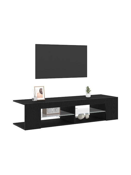 Шкаф за телевизор от Дърво & Стъкло с LED Осветление Black Oak Д135xШ39xВ30см