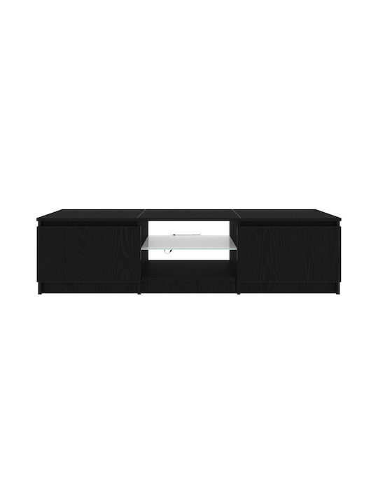 TV Stand Wooden with LED Lighting Black Oak L140xW40xH35.5cm