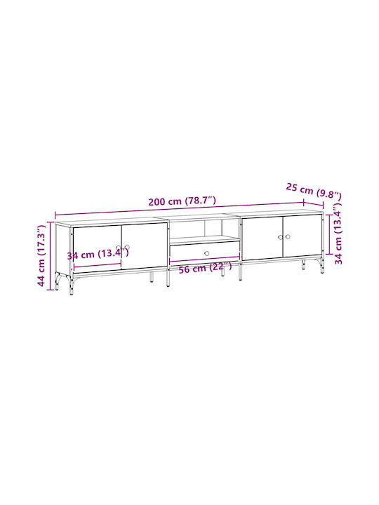 Έπιπλο Τηλεόρασης Μαύρη Δρυς Μ200xΠ25xΥ44cm