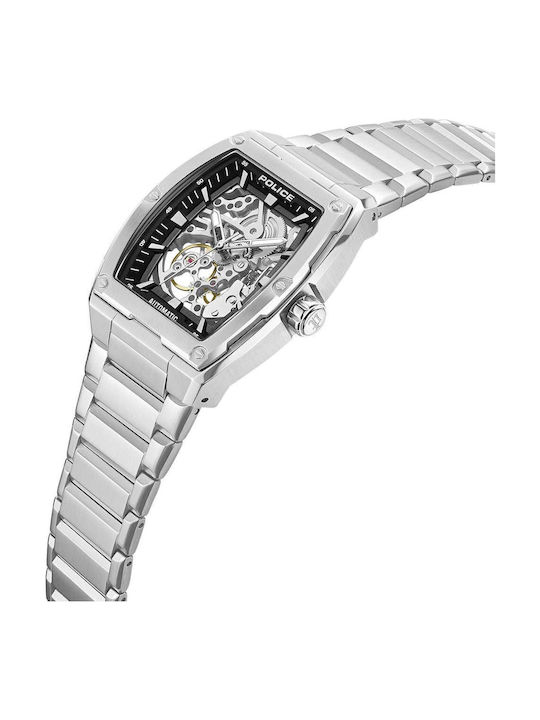 Police Skeletor Men's Watch Automatic with Silver Metal Bracelet