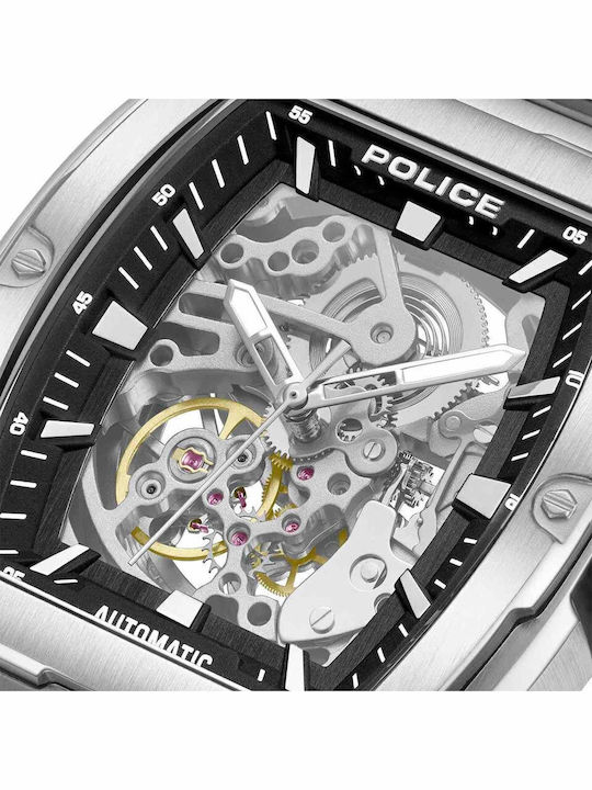 Police Skeletor Men's Watch Automatic with Silver Metal Bracelet