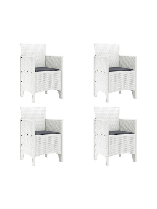 Outdoor Armchair Plastic White, Anthracite with Cushion 4pcs 53x49x85cm