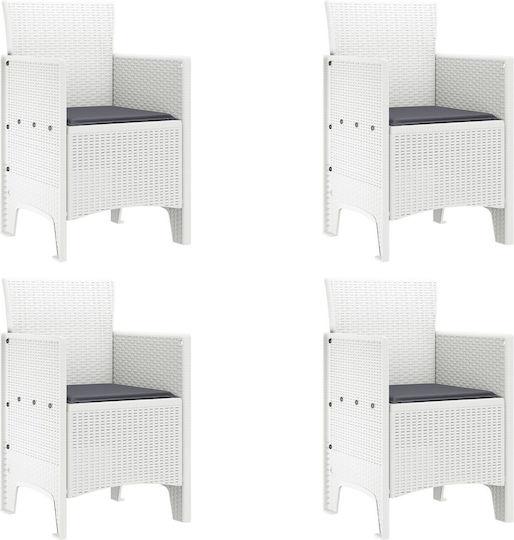 Outdoor-Sessel Kunststoff Λευκό, Ανθρακί mit Kissen 4Stück 53x49x85εκ.