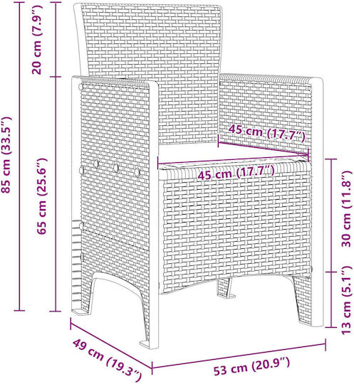 Outdoor Armchair Polypropylene Light Grey And Cream with Cushion 2pcs 53x49x85cm