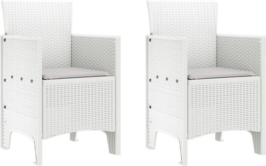 Outdoor Armchair Plastic White, Light Grey with Cushion 2pcs 53x49x85cm