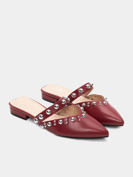 Flat Mules in Burgundy Color