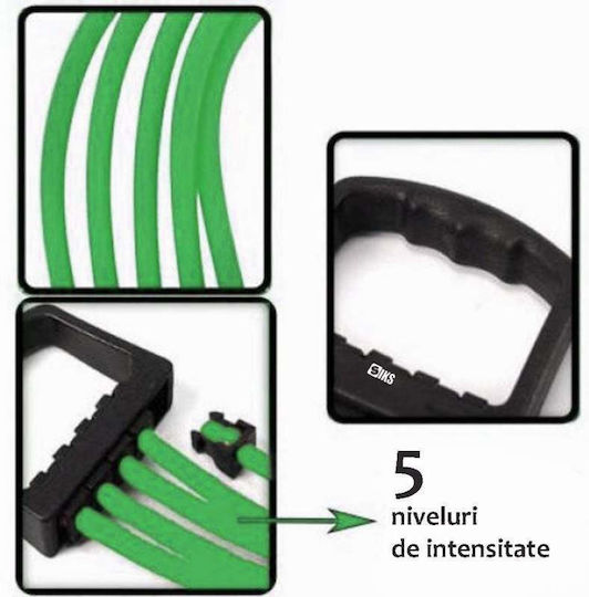 Bandă de rezistență cu 5 fire Siks Fitness Antrenamente Cauciuc Verde