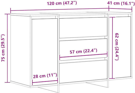 Μπουφές mit Schubladen Μασίφ Δρυός 120x40.5x75cm