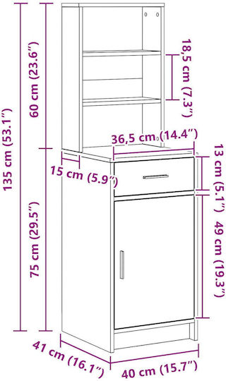 Μπουφές Ξύλινος με Συρτάρια Artisan Oak 40x41x135cm