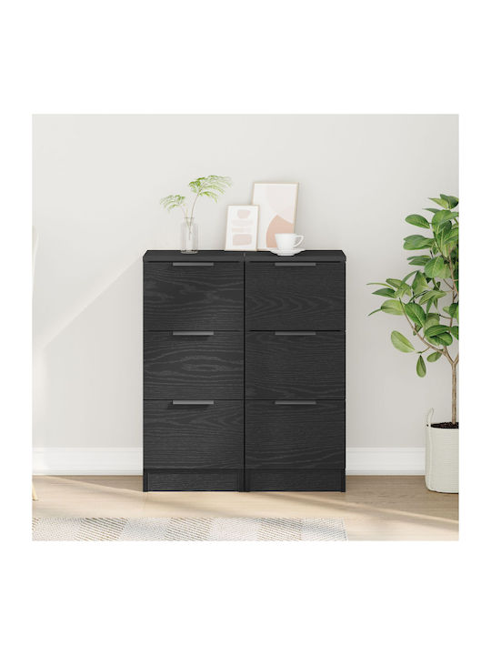 Sideboard Wooden with Drawers Black Oak 30x30x70cm
