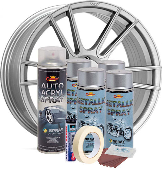 Kit complet de reparare și vopsire pentru roți în culoare argintie metalizată V4