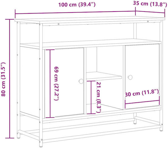 Мебели за съхранение от дърво & метал Black Oak 100x35x80см