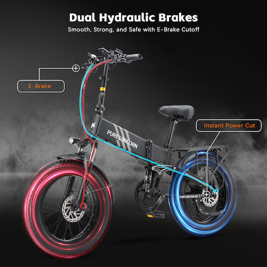 Pure Unicorn U4 Faltbares Elektrofahrrad 1000W 15Ah Fatbike Schwarz
