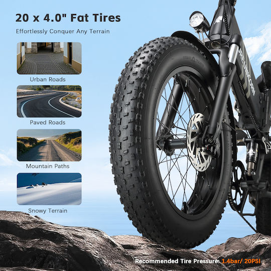 Pure Unicorn U4 Faltbares Elektrofahrrad 1000W 15Ah Fatbike Schwarz