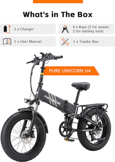 Pure Unicorn U4 Faltbares Elektrofahrrad 1000W 15Ah Fatbike Schwarz