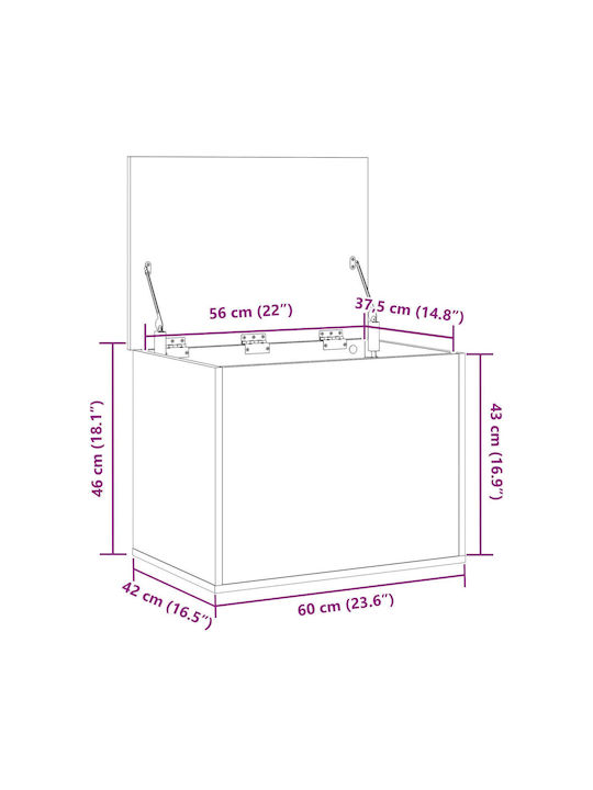 vidaXL Wooden Storage Box with Lid Brown 60x42x46cm 1pcs